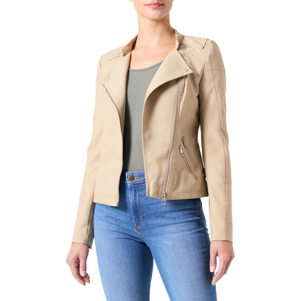 imageONLY Veste de Motard en SimiliCuir Motard Veste SimiliWhite Pepper