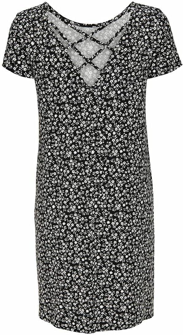 image:imageOnly Onlbera Back Lace Up Robe SS JRS Noos Robe Femme Lot de 1NoirBlanc Fleurs Blanches