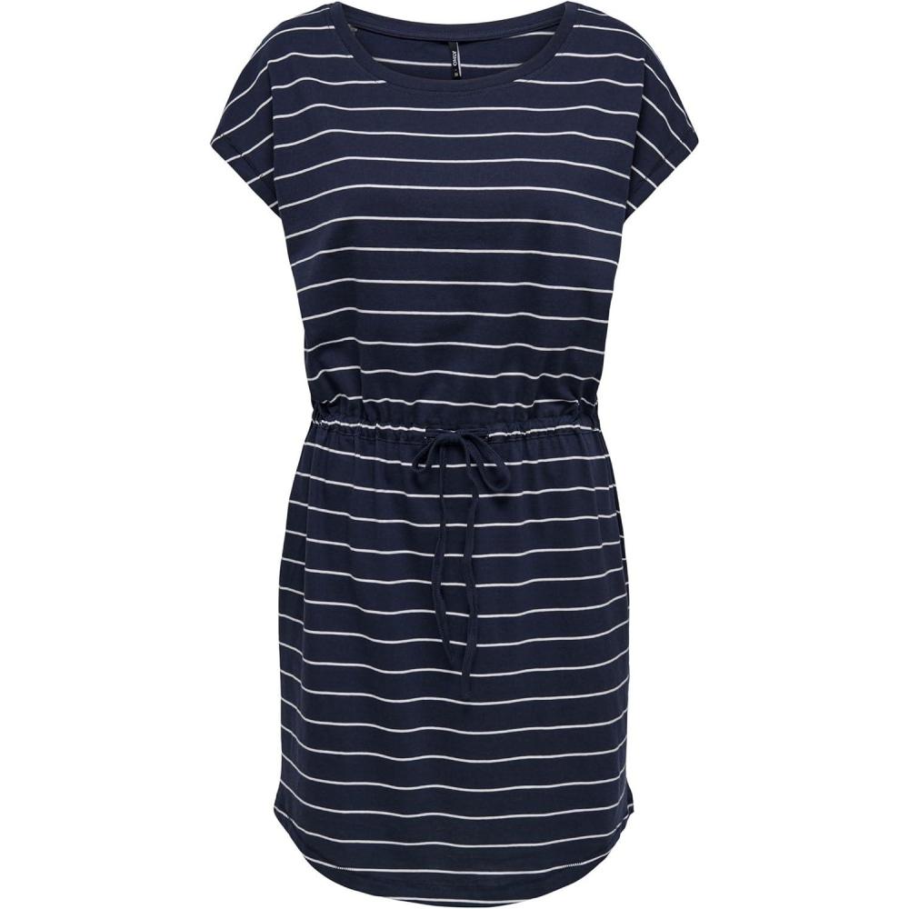 image:imageONLY ONLMAY SS Noos Robe Femme Robe miLongue MarineNight SkyStripes Cloud Dancer Nadia