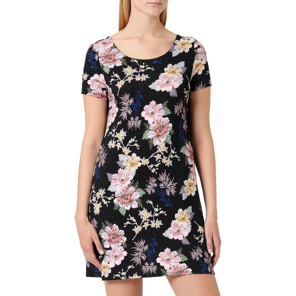 image:imageOnly Onlbera Back Lace Up Robe SS JRS Noos Robe Femme Lot de 1BlackAoplena Flower