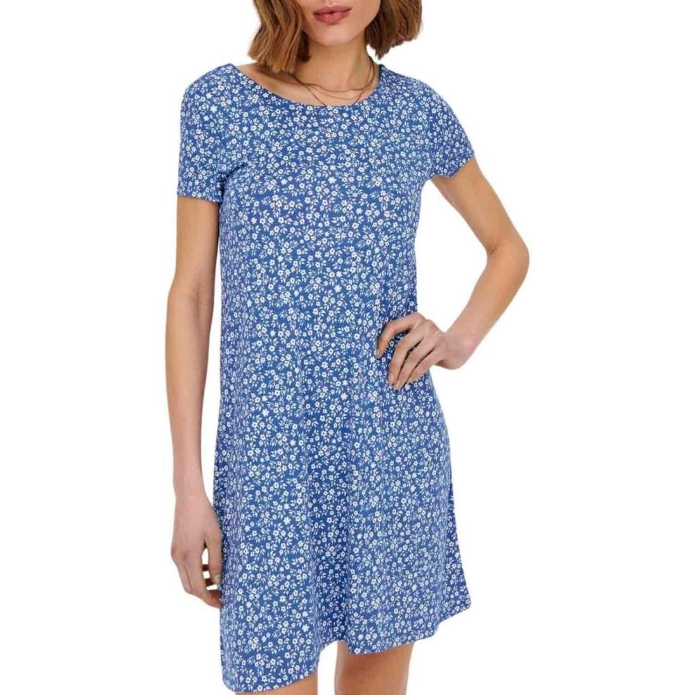 image:imageOnly Onlbera Back Lace Up Robe SS JRS Noos Robe Femme Lot de 1Strong BlueAopwhite Flowers